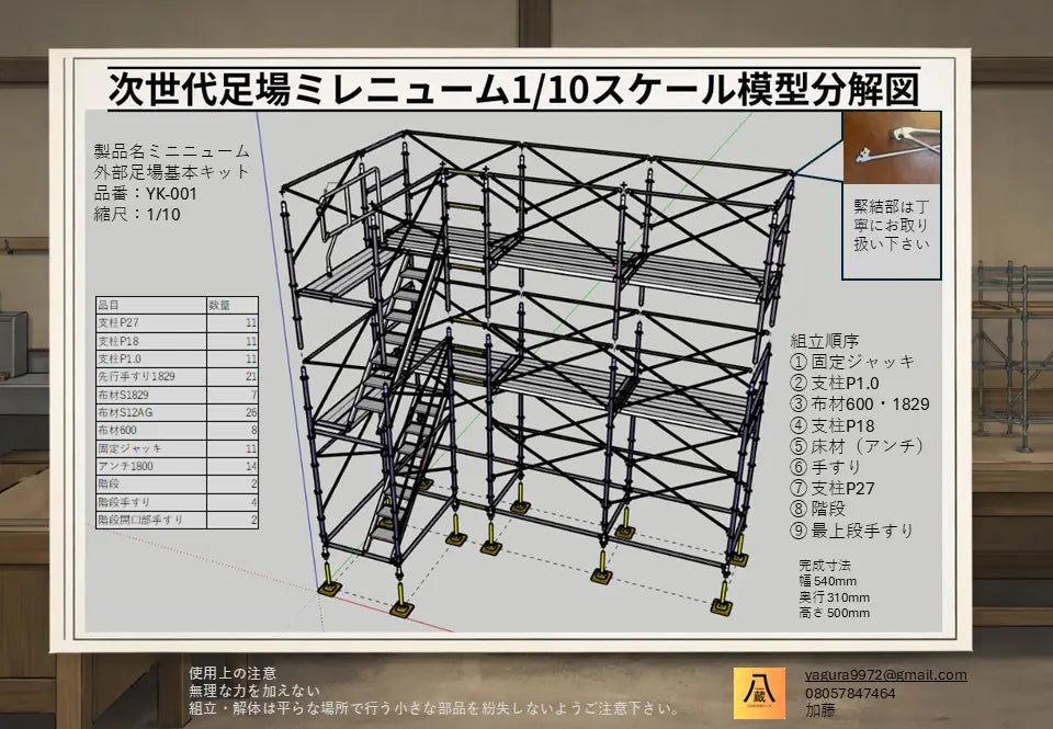 1/10教育モデル 基本セットAの足場模型セット内容